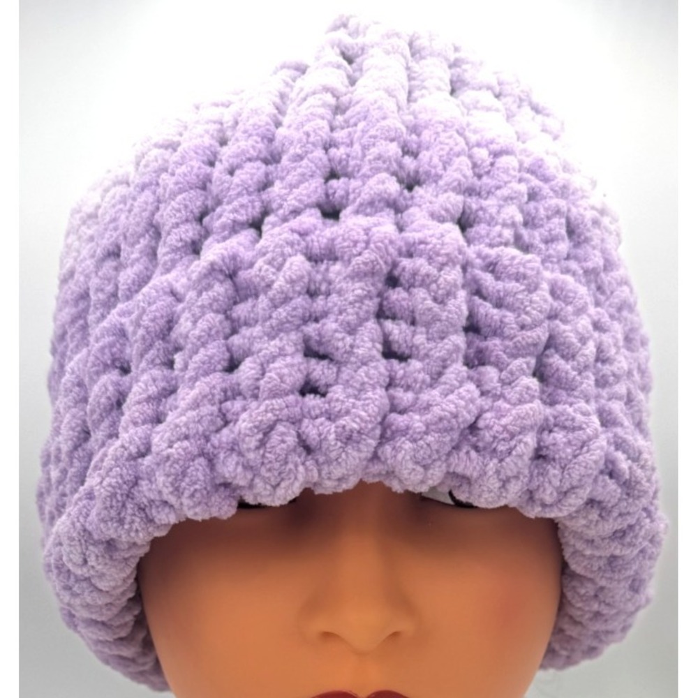 Handmade Chunky Knit Beanie Hat Thick Winter Cap Lavender Purple One Size